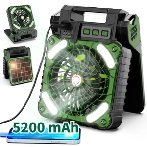 Portable Solar Power Camping Fan USB Recharging Variable Speed W/LED Tent Light - Picture 1 of 13