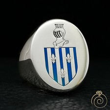 Mens Family Crest Memory Ring Custom Made Signet Silver Fraternal Class Jewelry