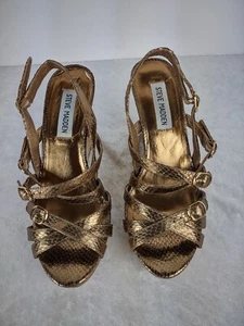 Steve Madden (Leona) Bronze Snakeskin Print 4 Inch Strappy Wedges Size 7 - Picture 1 of 12