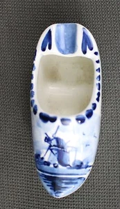 Vintage Delfts Dutch Clog Form Miniatur Aschenbecher blau und weiß mit Windmühle - Bild 1 von 6
