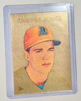 Cartão comercial Chipper Jones limitado banhado a ouro assinado pelo artista "Durham Bulls" 1/1 - Imagem 1 de 2