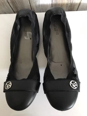 Coach Negro Firma Jacquard Cuero Chelsey Skimmer Planos Talla 8 USADOS USADOS Foto 1 de 4