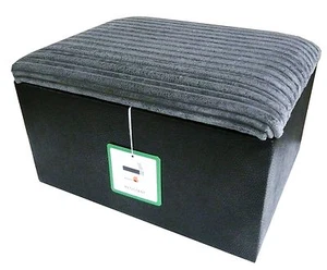 Footstool With Storage In Blacksnake And Grey Jumbo Cord Fabric Size 20" x 20" - Picture 1 of 2