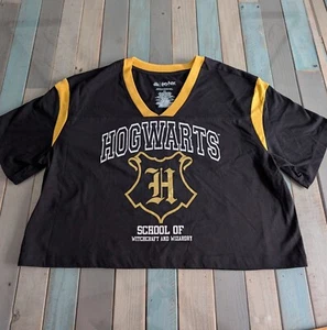 Harry Potter Hogwarts Top Damen XXL Schwarz Skimmer Grafik Tee Crop Kurzarm - Bild 1 von 11