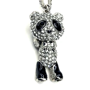 Schwarzer Spinell weißer Zirkon PANDA Rhodium über Sterling Gelenk 3 Strang Kette - Bild 1 von 11