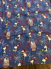 VTG Peanuts Snoopy Charlie Brown Fabric Panel Fourth Of July 4th Summer USA Blue