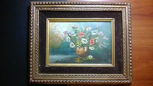ANTIQUE ,SIGNED PASTEL PAINTING "FLOWERS IN THE VASE" ON BOARD - Picture 1 of 6