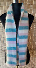 Angora Wool Pink, Pale Green And Cream Stripe Fluffy Scarf, Unbranded