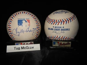 TUG McGRAW SIGNED 2002 OPENING DAY FLAG BASEBALL RAWLINGS OLMB - NY METS - RARE! - Picture 1 of 8