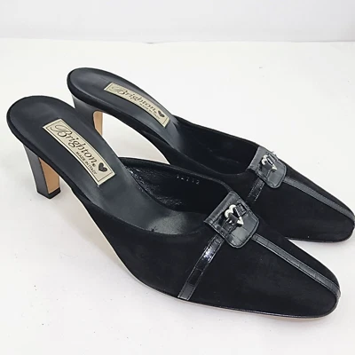 BRIGHTON WANDA MUJER 8,5 M PLATA CORAZÓN NEGRO GAMUZA/PATENTE CUERO MULAS/TACONES Foto 1 de 4