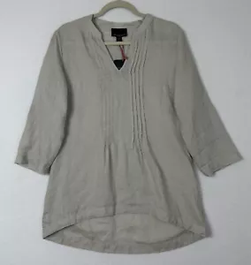 Cynthia Rowley Women's Shirt Linen Gray V-Neck Pleated 3/4 Sleeve Size M NWT - Picture 1 of 14