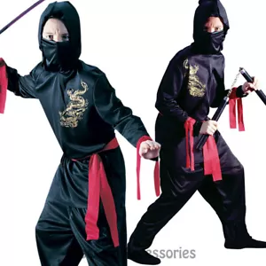 CK887 Black Ninja Warrior Martial Arts Dragon Boys Child Fancy Dress Up Costume - Picture 1 of 3