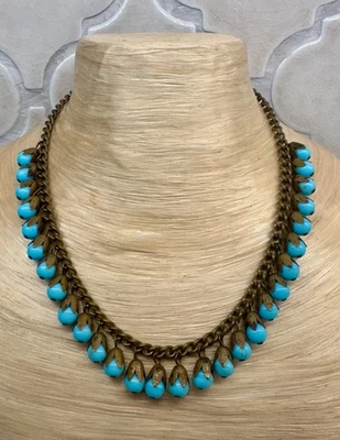 ПРЕКРАСНЫЙ 1920-Х АРТ-ДЕКО ЧЕШСКОЙ ЛАТУНИ И БИРЮЗЫ LAMPWORK СТЕКЛА КАПЛИ ОЖЕРЕЛЬЕ - Изображение 1 из 4