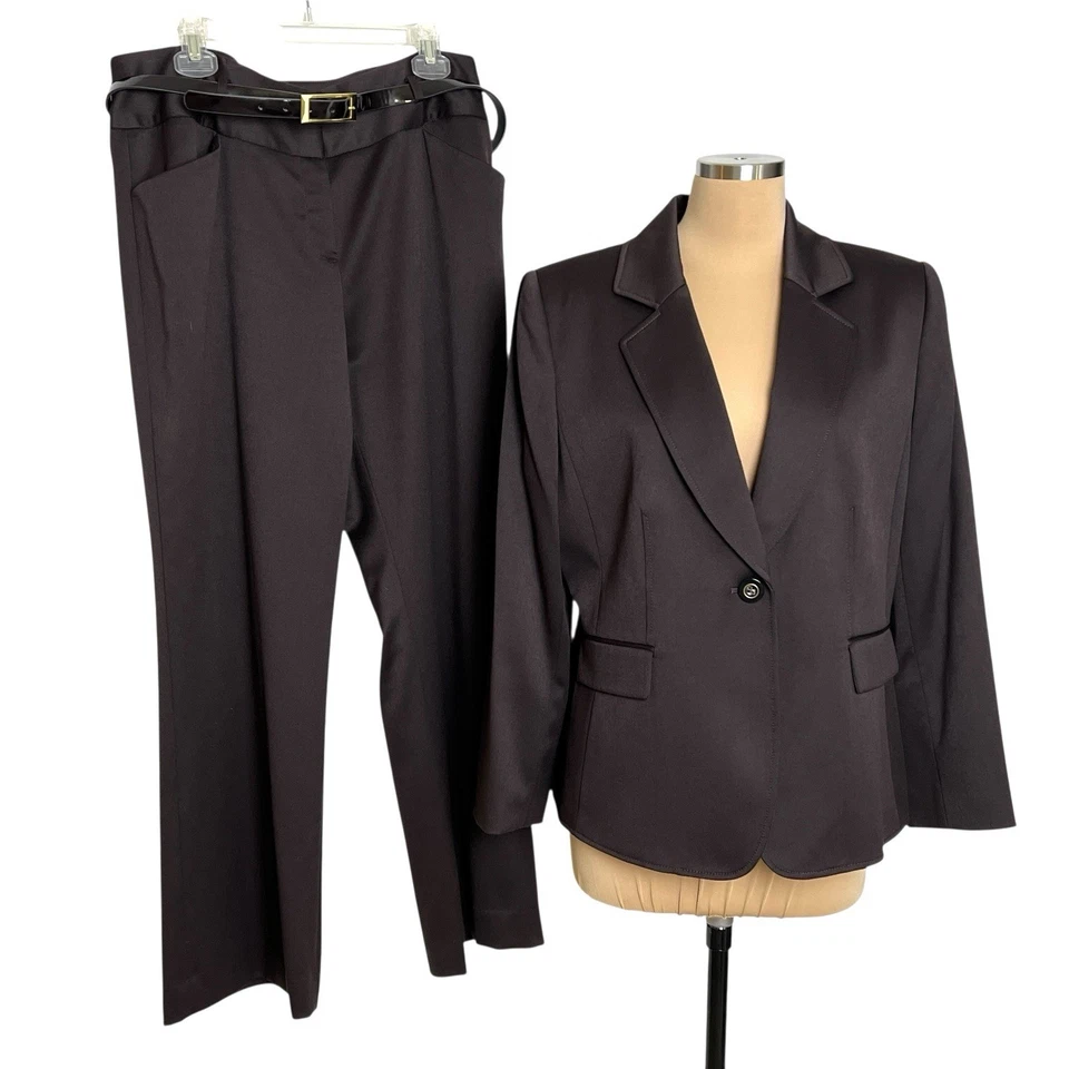 Alex Marie Pant Suit Womens Petite 14P Brown Blazer Pants Belt Classic Timeless - Image 1 of 4