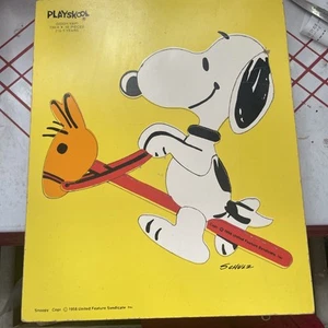Lot Of 5 Vintage Wooden Puzzles Peanuts Snoopy Playskool & Golden Brand - Picture 1 of 5