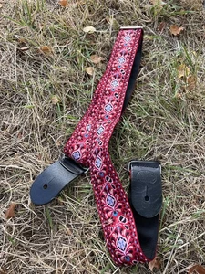 Gaucho Guitar Adjustable Strap Red/Grey, 2" Wide, Hendrix Style Jacquard Weave - Picture 1 of 3