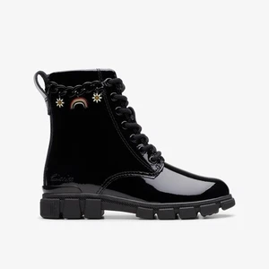 Clarks Girls Evyn Charm Kid Black Patent Ankle Boots Leather Casual - Picture 1 of 6