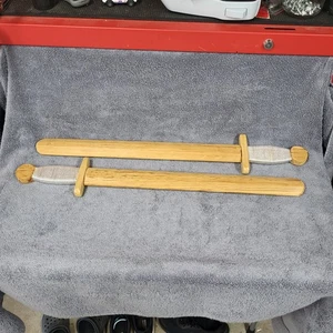 Wooden Swords Halloween Reenactment 24in Long Wrapped Handle Pirates Or Knights - Picture 1 of 1