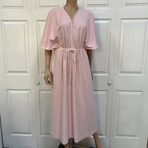 70-s Vanity Fair Pink Robe Drawstring 3/4 Zip Size M - Picture 1 of 10