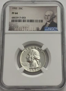 1952 NGC PF66 Silver Proof Washington Quarter 25c Portrait - Picture 1 of 3