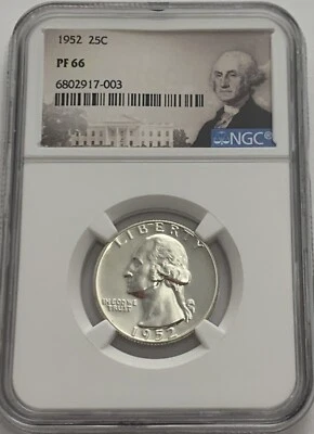 1952 NGC PF66 Silver Proof Washington Quarter 25c Portrait - Image 1 of 3