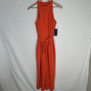 Tommy Hilfiger Women's Tangerine Halter Wide Leg Belt Zip Up Jumpsuit Romper 4 - Picture 1 of 10