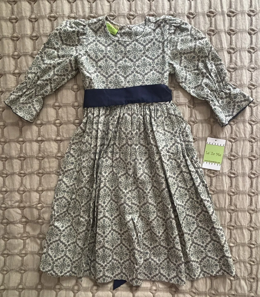 Boutique Le’ Za Me 连衣裙女孩 6 码绑带腰带 3/4 袖全新带标签 — 第 1/4 张图片