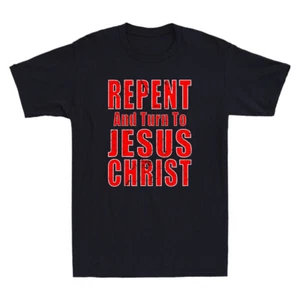 Repent & Believe in Jesus Christ Christian Evangelism Repent Retro Men's T-Shirt - Picture 1 of 8