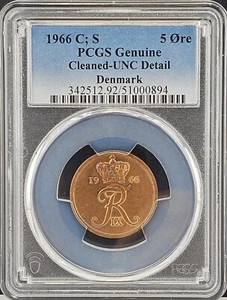 1966 C S Denmark King Frederik IX 5 Ore | PCGS UNC Detail - Cleaned - Picture 1 of 4