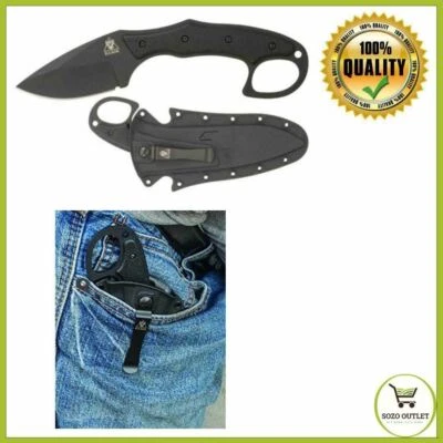 Cuchillo fijo de caza de bolsillo de 3,25" punto de caída borde liso funda de cinturón de plástico Foto 1 de 4