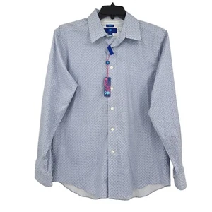 Egara Men's Non-Iron Slim-Fit Button-Down Dress Shirt Blue Large - Picture 1 of 13