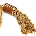 AUTH NEW Henri Bendel Gold & Leather Bead Tassel Necklace with CZ Stones Dustbag
