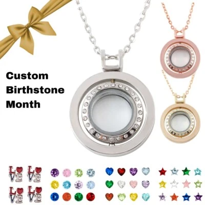 Collar Medallón Giratorio Plata Vidrio Piedra Natal Personalizado | Regalo Día de San Valentín  Foto 1 de 4