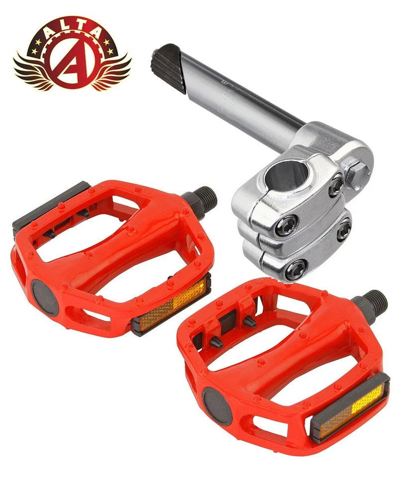 Pedais ALTA Original 4 Parafusos 21,1mm BMX Haste Cromada e Liga 9/16" em Vermelho - Imagem 1 de 1