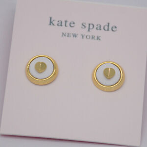 NWT Kate Spade Jewelry Gold Tone White Leather Heart Shapes Stud Earrings Circle