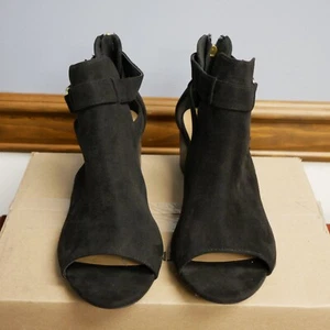 City Classified Size 11 Bootie Cut Out Peep Toe Black Sandal Effect Zip Back - Picture 1 of 11