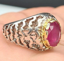 Anillo de plata de ley 925 con rubí natural para hombre, anillo de rubí...
