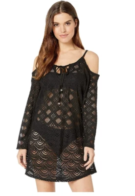 Vestido Dotti Crochet Hombro Frío Encubrimiento 11115 Negro Nuevo con Etiquetas $58 Foto 1 de 4