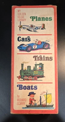Richard Scarry Planes Cars Trains Boats Vintage Golden Press Box Set 1967 HTF Foto 1 de 4
