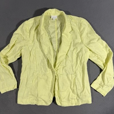 J Jill Love Linen Blazer Bright Yellow Summer Chic One Button Lightweight Size L - Image 1 of 4