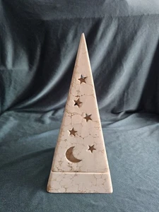 Lanterna piramide ceramica PartyLite vintage luna stelle ritaglio motivo marmo - Foto 1 di 7