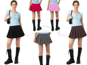 Women's Pleated Round Skirt Half Elasticated Waist School Skirt All Day Comfort - Picture 1 of 16