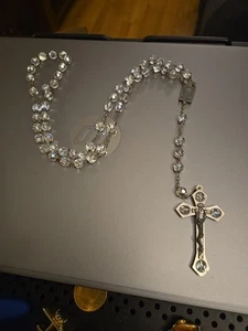 Papa Paolo VI Rosario Cristallo AB Perline Vetro Italia Roma 21” Goccia Religioso - Foto 1 di 10