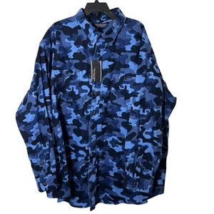 NWT Roundtree & Yorke Flannel Shirt Men 3XB Thick Cotton Camo Navy Blue 3XL Tall - Picture 1 of 4