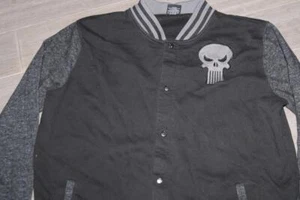 MARVEL PUNISHER ADULT MENS LETTERMAN BUTTON UP JACKET BLACK GRAY SIZE 2XL XXL - Picture 1 of 7