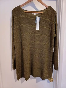 BNWT Ladies Khaki Knitted Style Embleshised Jumper Size 12-14 By Changes - Picture 1 of 7