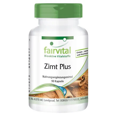 Zimt Plus - Zimtextrakt + Chrom + Zink 90  Kapseln hochdosiert VEGAN | fairvital - Bild 1 von 4