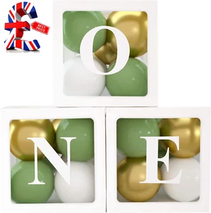 1St Birthday Party Decorations Boxes for Boys, 3Pcs Balloon Boxes with 30 Green - Picture 1 of 12