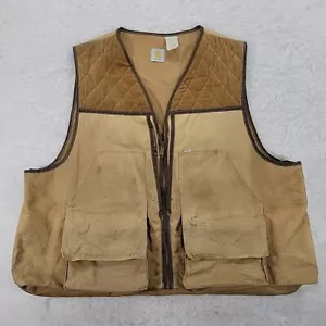 Gilet da caccia vintage Carhartt Duck velluto a coste marrone tasche zip uccellino USA taglia 3X? 4X ? - Foto 1 di 19
