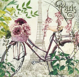 N284# 3 servilletas de papel individuales para decoupage bicicleta vintage París flores - Imagen 1 de 7